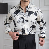Men's Vintage British Print Lapel Long Sleeve Shirt