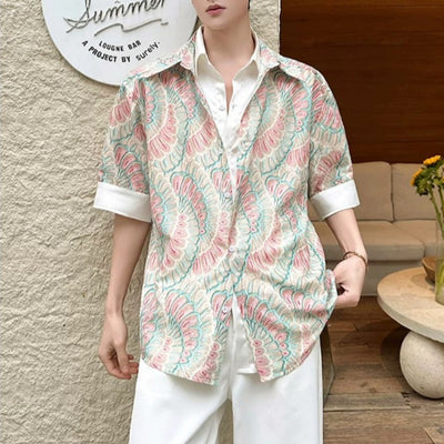 Faux Two-Piece Style Short-Sleeve Printed Shirt