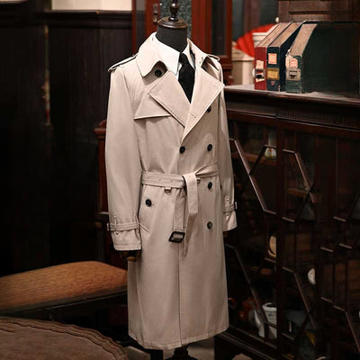 Men's Double Breasted Business Trench Coat, Casual Raglan Sleeve Overcoat, Windbreaker