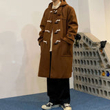 Loose Hooded Horn Button Casual Coat