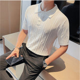 Men's Business British Lapel Polo Knit Slim Fit Casual T-Shirt