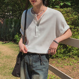 Henley Collar Loose Casual T-shirt
