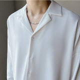 Men's British Cuban Collar Solid Color Long Sleeve Casual Shirt