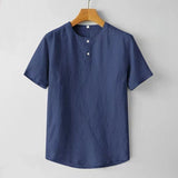 Casual Linen Stand-Collar T-Shirt