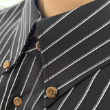 Men's Vintage British Stripe Button Collar Long Sleeve Shirt