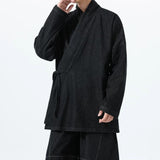 Vintage Washed Denim Cross Front Kimono Coat Harem Pants Two-piece set