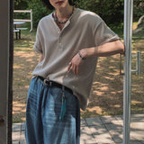 Henley Collar Loose Casual T-shirt
