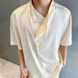 Satin Jacquard 3D-Textured Short-Sleeve Pullover Casual Shirt