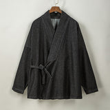 Vintage Washed Denim Cross Front Kimono Coat Harem Pants Two-piece set