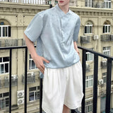 Satin Jacquard 3D-Textured Short-Sleeve Pullover Casual Shirt