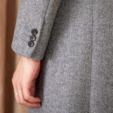 Mid-Length Double-Breasted Wool Blend Herringbone Coat