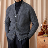 Vintage Wool Jacquard Slim Fit V-Neck Cardigan