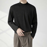 Men's Half High Neck Round Neck Loose Long Sleeve Solid Color T-Shirt