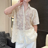 Lace-Embroidered Jacquard Short-Sleeve Shirt