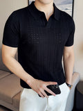 Thin Ice Silk Hollow Knit Polo Shirt