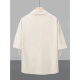 Drapey Ice Silk Short-Sleeve Shirt with Placket Detail