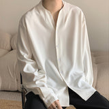 Men's Casual Loose Solid Color Chiffon Collarless Shirt