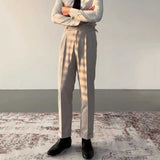 Striped High Waist Slim Fit Paris Button Trousers