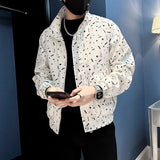 Men's Casual Stand Collar Printed Loose Jacket