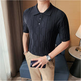 Men's Business British Lapel Polo Knit Slim Fit Casual T-Shirt