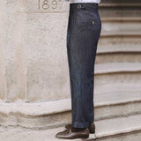 Men's British High Waist Straight Denim Trousers