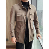 Men’s Cotton Canvas Multi-pocket Cargo Jacket, Rugged Casual Lapel Workwear Coat