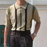 Casual Knit Lapel Collar Contrast Shirt