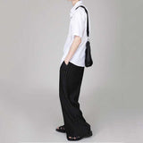 Men's Summer Casual Pants Loose Pleated Wide Leg Straight Drape Elastic Waist Pants