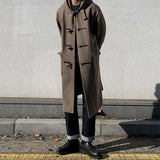 Casual Hooded Lapel Horn Button Loose Windbreaker