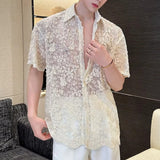 Lace-Embroidered Jacquard Short-Sleeve Shirt