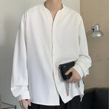 Men's Casual Loose Solid Color Chiffon Collarless Shirt