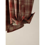 Cotton Color-blocked Plaid Shirt with Turn-down Collar