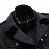 Men's Gentle Layered Collar Single Breasted Quilted Lined Wool Blend Pea Coats