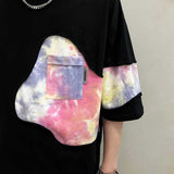 Men's Summer Round Neck Tie-dye Stitching Short-sleeved T-shirt