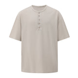 Henley Collar Loose Casual T-shirt