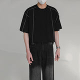 Round Neck Structured Clear Lines Loose T-shirt