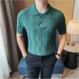 Men's Business British Lapel Polo Knit Slim Fit Casual T-Shirt