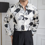 Men's Vintage British Print Lapel Long Sleeve Shirt