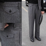 Herringbone Wool Loose Wide-leg Suit Trousers