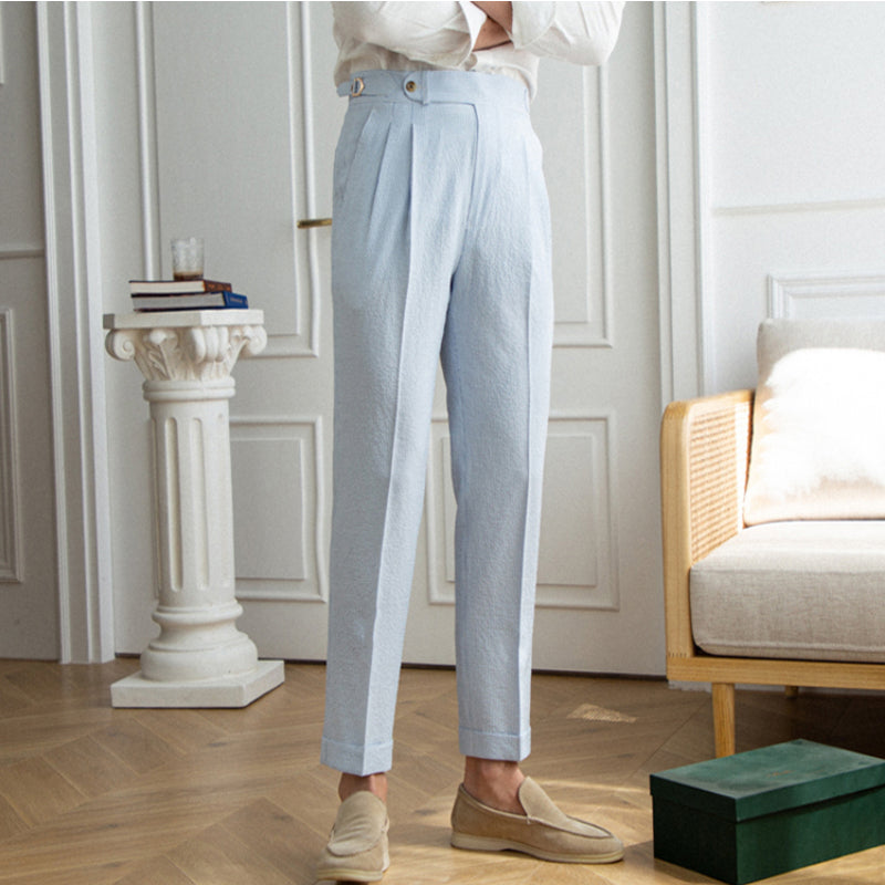 Men's High Waist Straight Pants British Blue Casual Trousers chicoud Men's High Waist Straight Pants British Blue Casual Trousers chicoud