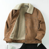 Men's Faux Sherpa Lined Jacket, Vintage Warm Winter Coat, Retro Casual Fleece Outerwear