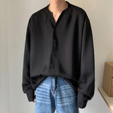 Men's Casual Loose Solid Color Chiffon Collarless Shirt