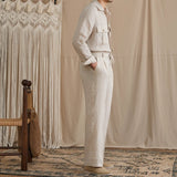 Breathable Linen High-Waisted Elastic-Waist Casual Pants