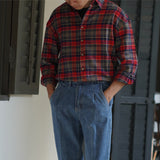 Men's Casual Plaid Long Sleeve Lapel Shirt
