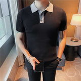 Men's Business Knitted Polo Collar Ice Silk Short-sleeved T-shirt