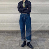 Men's Casual Retro Loose Straight Wide Leg Denim Trousers