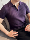 Knitted Hollow V-neck Polo Shirt