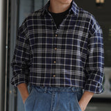 Men's Casual Plaid Long Sleeve Lapel Shirt