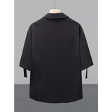 Drapey Ice Silk Short-Sleeve Shirt with Placket Detail
