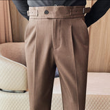 Mens Solid Color High Waist Pants Solid Color Slim Fit Trousers